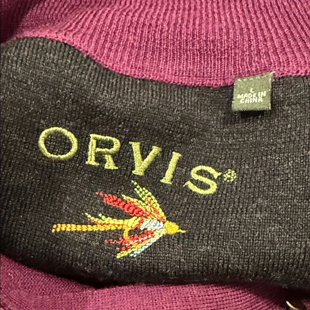 Orvis Men's Eggplant Purple Half Zip Merino Wool Sweater Academia Classy Size L